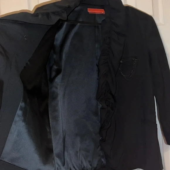 Alice +  Olivia Black Ruffle Jacket Blazer, Size Small - Picture 8 of 17
